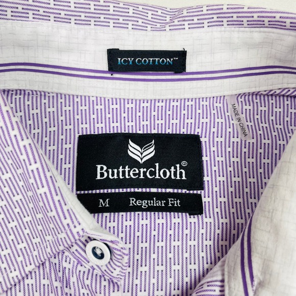 Buttercloth Icy Cotton Purple Geometric Print Button Down Shirt Mens Medium Reg - Picture 2 of 7